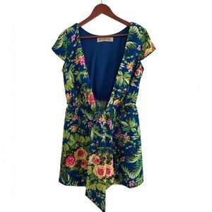 Revolve Reverse Tropical Blue Tie Front Dress EUC